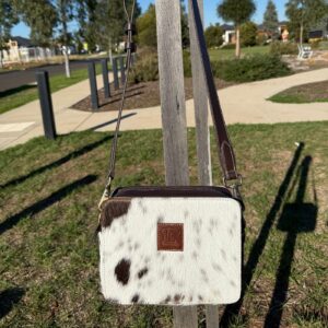 Box style designer crossbody bag for women in cowhide