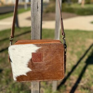 Box style designer crossbody bag for women in cowhide