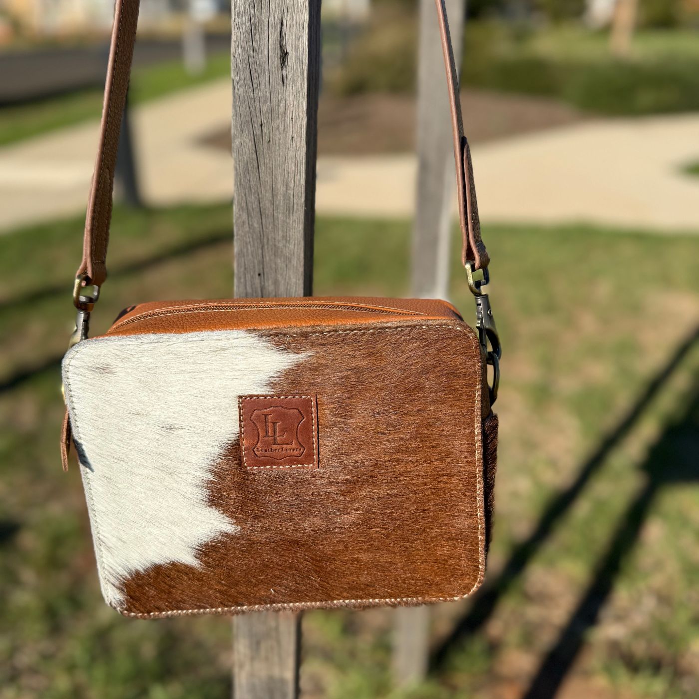 Box style designer crossbody bag for women in cowhide