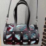 Western fabric capsule handbag with Aztec pattern and leather strap