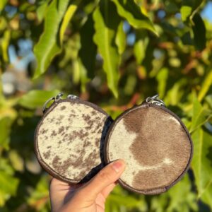 Cowhide round coin wallet in genuine leather