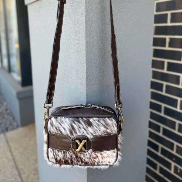 Coach Style Cowhide Cross Body Bag For Women - Brown & White