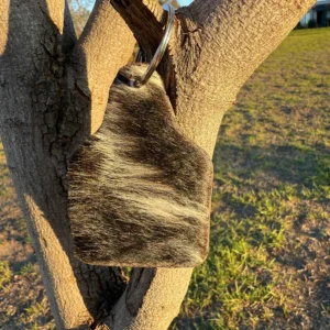 Cattle Tag Cowhide Keyring White