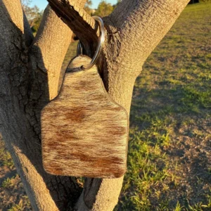 Cattle Tag Cowhide Keyring Dark Brown