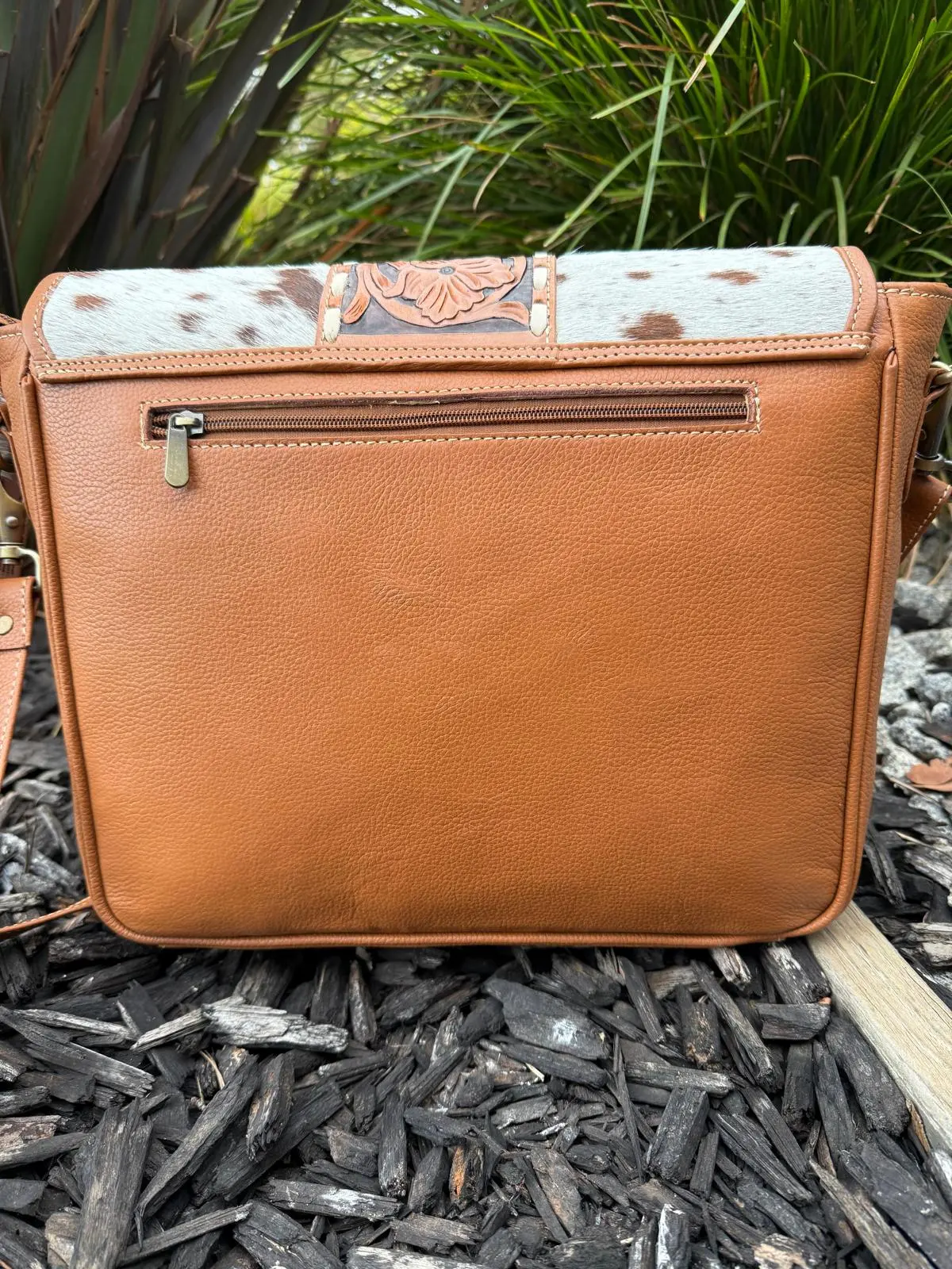 Tan Cowhide Messenger Laptop Bag