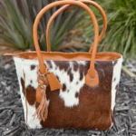 Genuine cowhide leather tote handbag with shoulder straps