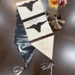 Long Horn cowhide table runner with natural hide pattern