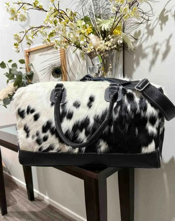 Black and White Cowhide Duffel BagOvernight Bag