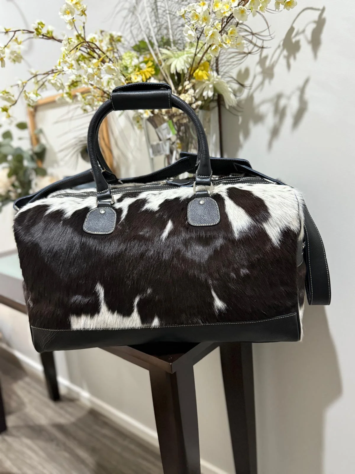 Black and White Cowhide Duffel BagOvernight Bag