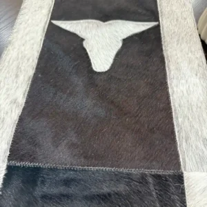 Cowhide Leather table runner with bull head leather patch, having leather fringes