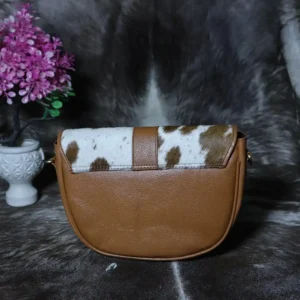 Cowhide Buckle Crossbody Bag – Genuine Leather Flap Purse
