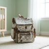Cowhide nappy bag genuine leather diaper bag with multiple compartments
