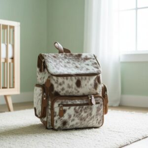 Cowhide nappy bag genuine leather diaper bag with multiple compartments