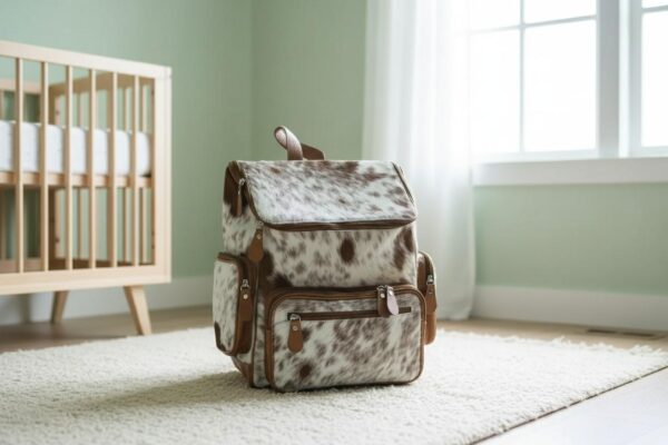 Cowhide nappy bag genuine leather diaper bag with multiple compartments