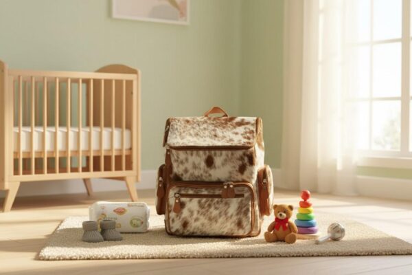 Cowhide nappy bag genuine leather diaper bag with multiple compartments