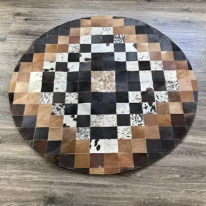 Cowhide Area Rug Patchwork Design Round Fade Resistant
