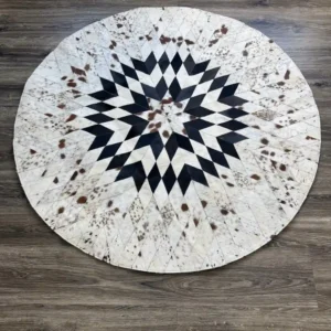 Cowhide Area Rug Square Patchwork Design Round Fade Resistant