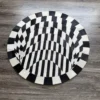 Cowhide Area Rug Square Patchwork Design Round Handmade