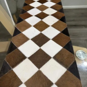Handmade Cowhide Table Runner – Patchwork Dining Table Decor Western Design