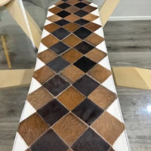 Handmade Cowhide Table Runner – Patchwork Dining Table Decor Western Design
