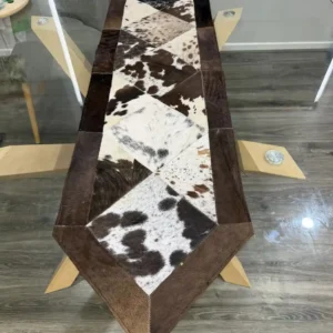 Patchwork Cowhide Table Runner – Handmade Dining Table Decor Western Design