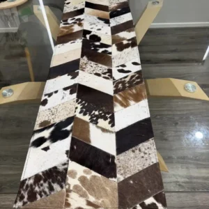 Patchwork Cowhide Table Runner – Handmade Dining Table Decor Western Design
