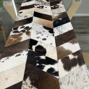 Patchwork Cowhide Table Runner – Handmade Dining Table Decor Western Design