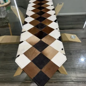 Patchwork Cowhide Table Runner – Handmade Dining Table Decor Western Design