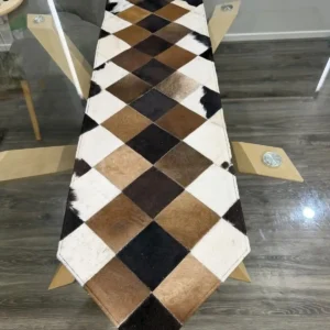 Patchwork Cowhide Table Runner – Handmade Dining Table Decor Western Design