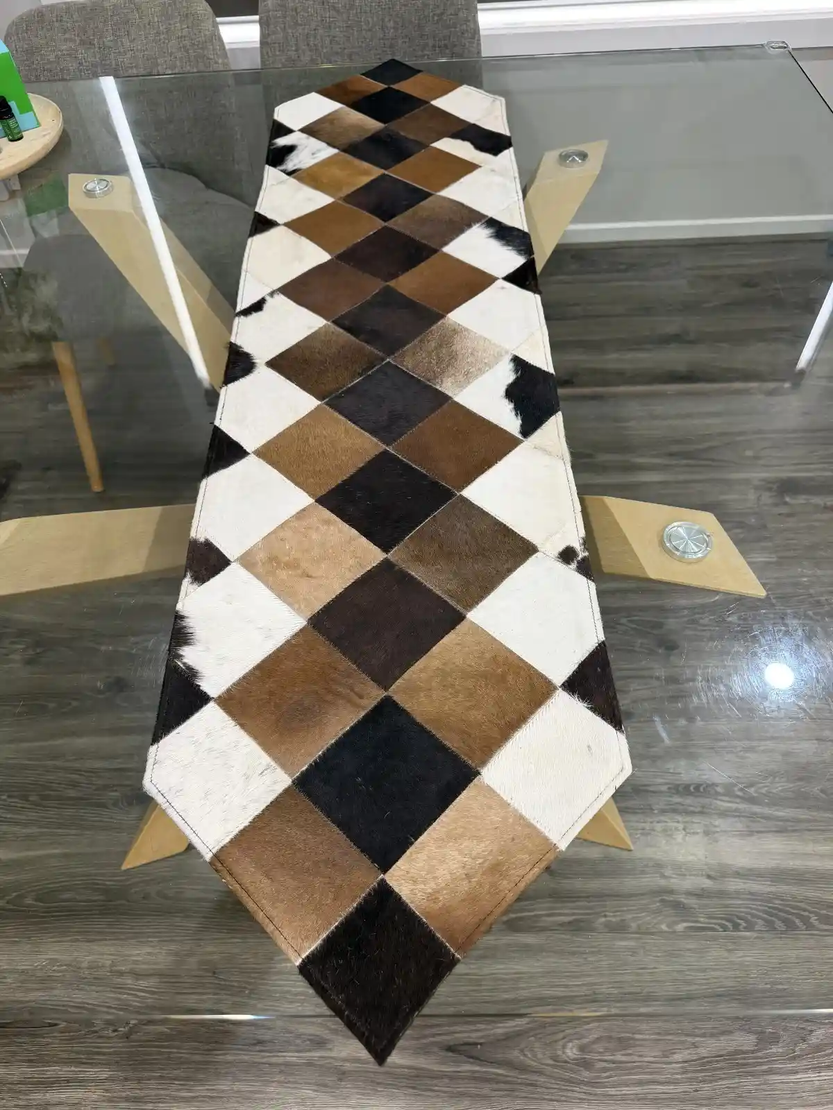 Patchwork Cowhide Table Runner – Handmade Dining Table Decor Western Design - Image 2