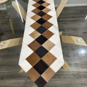 Patchwork Cowhide Table Runner – Handmade Dining Table Decor Western Design