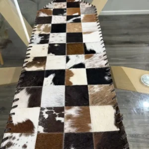 Patchwork Cowhide Table Runner – Handmade Dining Table Decor Western Design