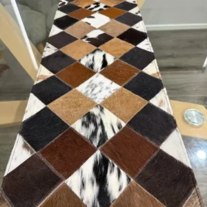 Patchwork Cowhide Table Runner – Handmade Dining Table Decor Western Design
