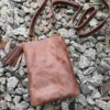 Cow Leather Mobile Pouch – Adjustable Strap, Zipper Closure - Brown