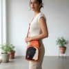 Cowhide Sling Cross Body Bag with Nappa Leather Adjustable Strap - Tan Black Contrast