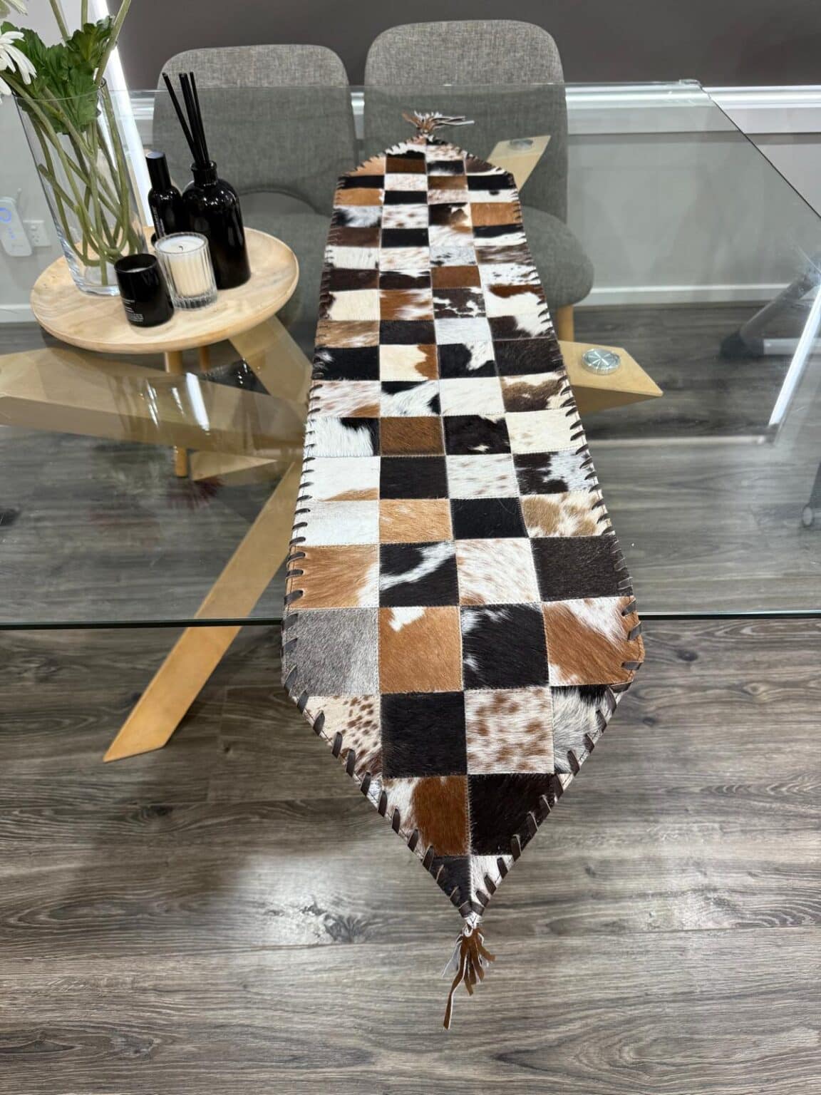 Patchwork Cowhide Table Runner – Handmade Dining Table Decor Western Design - Image 6
