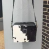 Cowhide Box-Style Crossbody Bag - Black