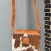 Cowhide Box-Style Crossbody Bag - Brown