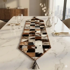 Natural Cowhide Patchwork Table Runner | Handmade Cowhide Table Runner