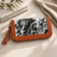 Cowhide Women’s Hand Wallet | Hand Carry (Without Mirror) - White and Dotted Black