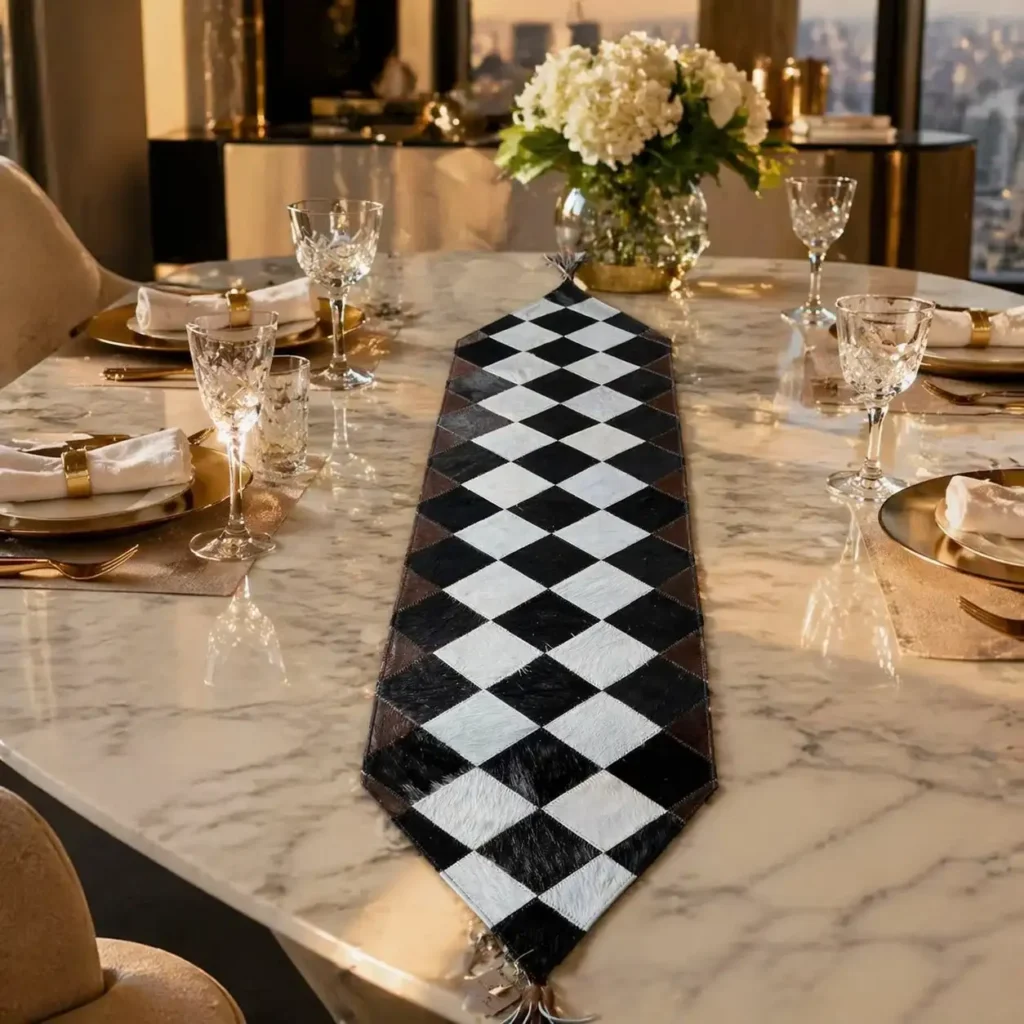 Natural Cowhide Patchwork Table Runner | Handmade Cowhide Table Runner