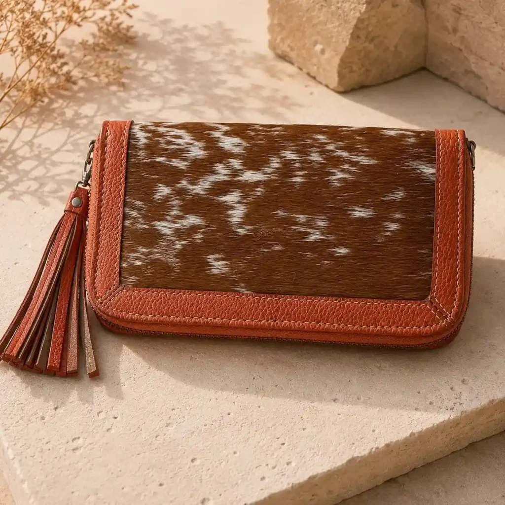 cowhide women hand wallet