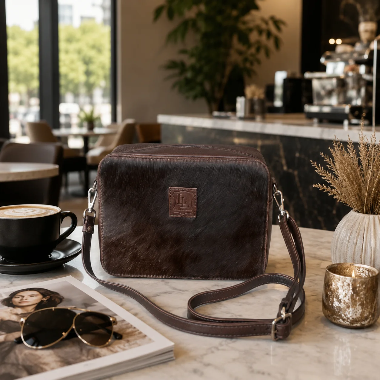 Cowhide Brown Crossbody Bag Large Box Style Purse - Image 5
