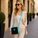 Leather Cowhide Crossbody Bag Box Style Purse with Turquoise Strap - Pattern 2