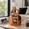 Orange cowhide tote bag for women made from genuine leather