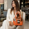 Orange cowhide tote bag for women made from genuine leather