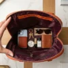 Large orange and green genuine cowhide leather tote bag for women with classic design