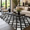 Natural handmade square cowhide rug with genuine leather pattern for living room