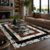 Natural handmade square cowhide rug with genuine leather pattern for living room