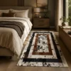 Natural handmade square cowhide rug with genuine leather pattern for living room